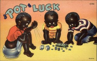 Boys Playing Dice Gambling Chamber Pot Black Americana Wordplay Comic 1940s