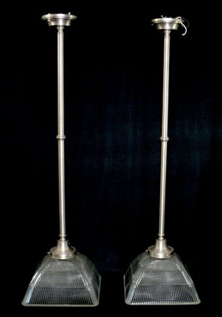 Vintage 11.  5 " Crosscut Square Holophane Light Fixtures - Mid Century - Set Of 2