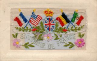 Souvenir De France: Ww1 Patriotic Embroidered Silk Postcard