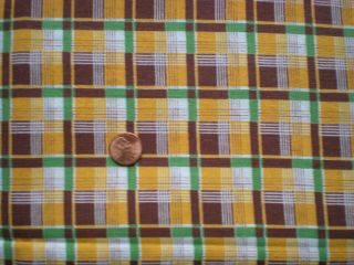 Plaid Full Vtg Feedsack Quilt Sewing Dollclothes Craft Fabric Orange Brown Gree
