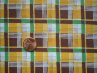 PLAID Full Vtg FEEDSACK Quilt Sewing DollClothes Craft Fabric Orange Brown Gree 2