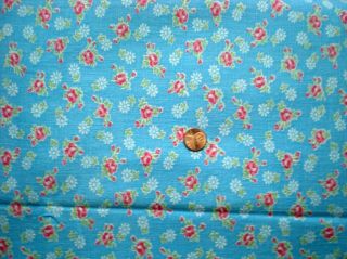 Red FLORAL on BLUE Full Vtg FEEDSACK Quilt Sewing Doll Clohtes Craft Fabric 2