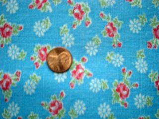 Red FLORAL on BLUE Full Vtg FEEDSACK Quilt Sewing Doll Clohtes Craft Fabric 3