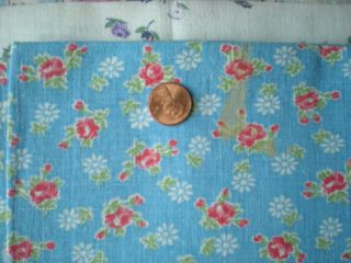 Red FLORAL on BLUE Full Vtg FEEDSACK Quilt Sewing Doll Clohtes Craft Fabric 4