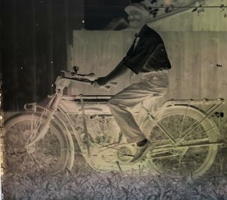 Early Antique Glass Photograph Negative Indian Motorcycle Vintage Photo