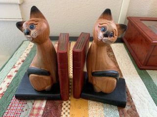 Vintage Wooden Cat Bookends Pair Very Cute