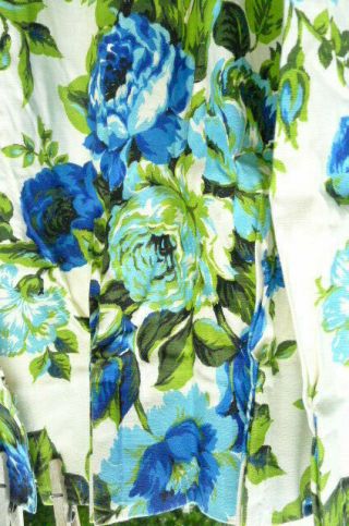 Vtg 60s Midcentury Blue Rose Floral Flower Power Pinch Drapes Curtains Retro