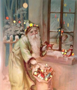 1904 Htl Christmas Postcard Santa Claus Sack Toys Window Sill Snow Children