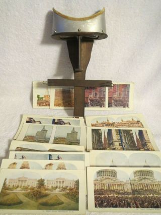 Antique Wood Stereoscope Viewer & 22 Cards Historical Buildings White House