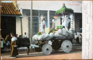 Cienfuegos,  Cuba 1907 Postcard: Parade Float,  Carnaval - Caimanera Postmark