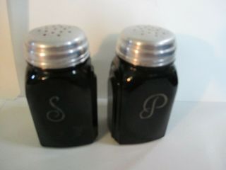 Mk Vintage Black Glass Salt & Pepper Shakers