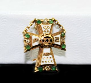 Antique 14k Gold Sigma Chi Pin Fraternity Badge Emeralds Diamonds C1900 Palmer