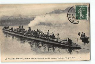 French Submarine Vendémiaire Postcard 1912 Sunk By Collision With Saint Louis