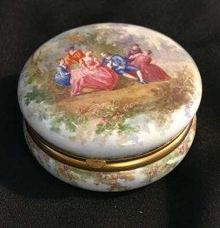 Antique French Hand Painted Enamel Box Enamel Gilded Inside.  From 1870