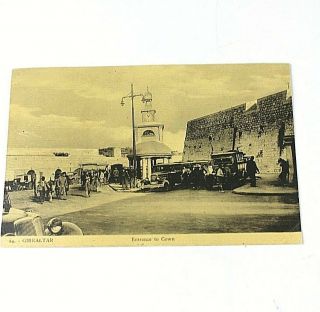 Postcard Gibraltar Cown Old Cars Charabanc Street Scene People Donkey Vintage 62