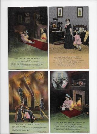 Set Of 4 Bamforth Song Cards - Set 4674 Just For The Sake Of Society