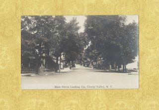 Ny Cherry Valley 1908 - 29 Rppc Real Photo Postcard Main St Shops & Vintage Cars