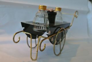 Vintage Delicate Miniature Tea cart with flowers Salt and Pepper shakers 2