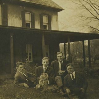 Antique 1913 Rppc Photo Postcard,  Four College Men & Dogs Pitbull,  Coatesville,  Pa