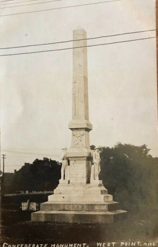 West Point Mississippi Rppc Real Photo Postcard Confederate Monument Posted 1907