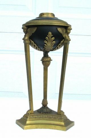 Antique French Empire Gold Ormolu Brass Baroque Cherub Oil Lamp Font Base