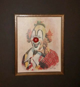Vintage Wooden Clown Picture W/ Musical Wind - Up Nose - Plays Send In The Clowns