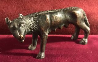 Antique Bronze Figure Of She - Wolf Who Nursed Romulus And Remus