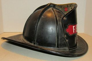 Vintage Cairns & Bros Fire Fighter Department Rescue Leather Helmet & Fed Shield
