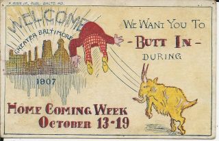 Old 1907 Baltimore Md Henry Rinn Jr Publ Home Coming Week We Want You To Butt In
