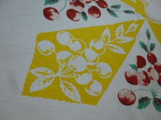 Vintage Mid Century Farmhouse Cotton Print Tablecloth Cherries 51 x 44 