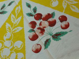 Vintage Mid Century Farmhouse Cotton Print Tablecloth Cherries 51 x 44 