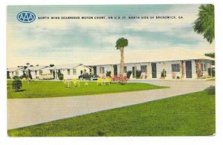 North Wing Seabreeze Motor Court,  Us 17,  Brunswick,  Ga Linen Postcard