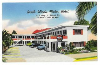 South Winds Motor Hotel,  Us 1,  Miami,  Fl Old Postcard