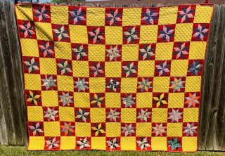 Antique Eight 8 Point Star Quilt 88 X 72 Bright Colors Hand Stitched