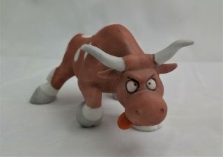 Funny Charging Cartoon Longhorn Porcelain Figurine Hand Painted Texas Bull / Cow