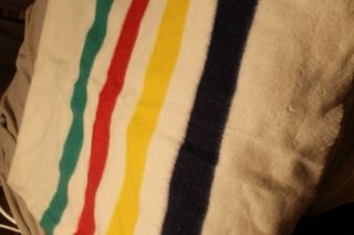 Vintage Striped Hudson Bay 4 Point Wool Blanket,  86 X 72