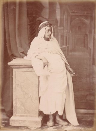 Albumen Photograph Middle East Egypt ? Handsome Arab Man Studio Smoking 1870