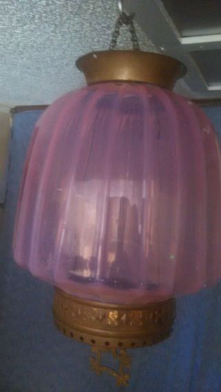 Vintage Victorian Cranberry Pink Opalescent Hall Light Oil Lamp Globe Fixture