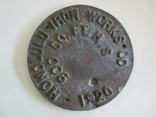 1920 Honolulu Iron Co.  Bronze Mill Sign Plaque