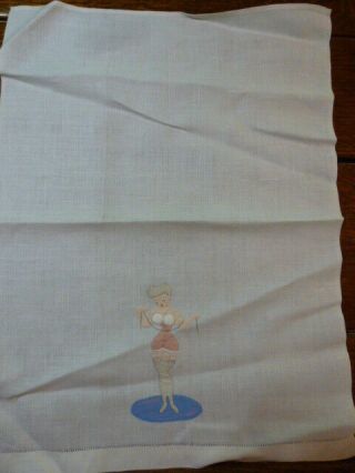 VINTAGE NAUGHTY RISQUE H EMBROIDERY APPLIQUED PADDED BUST LINEN GUEST TOWEL 2