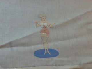 VINTAGE NAUGHTY RISQUE H EMBROIDERY APPLIQUED PADDED BUST LINEN GUEST TOWEL 3