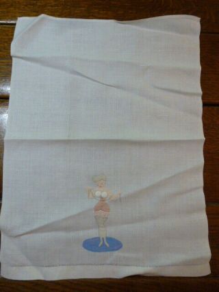 VINTAGE NAUGHTY RISQUE H EMBROIDERY APPLIQUED PADDED BUST LINEN GUEST TOWEL 4