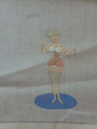 VINTAGE NAUGHTY RISQUE H EMBROIDERY APPLIQUED PADDED BUST LINEN GUEST TOWEL 5