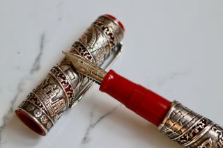 Omas Red & Silver " Jerusalem 3000 " Fountain Pen - Limited Edition