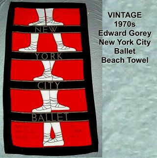 Rare Vintage Mid - 1970s Edward Gorey York City Ballet Beach Towel 36 " X 68 "