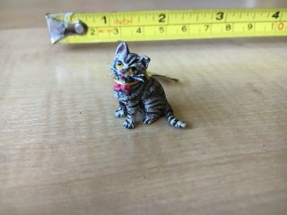 Real Vienna Bronze Cat With Red Bow,  Tag,  Less Than 1 Inch Tall