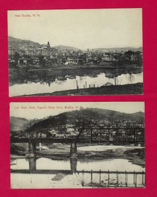 Grafton,  Wv,  Two Postcard Views Of Town,  Tygart River And Bridge,