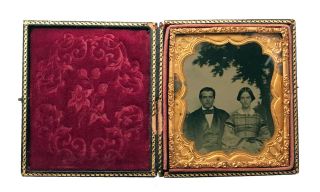 Sixth Plate Ambrotype Of Handsome Couple With Ornate Case