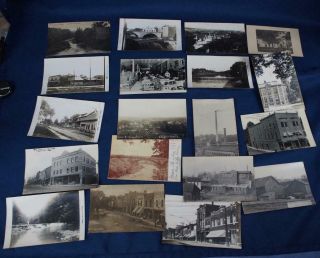 19 Antique Real Photo Postcards Chagrin Falls,  Ohio Street View Stores Factories