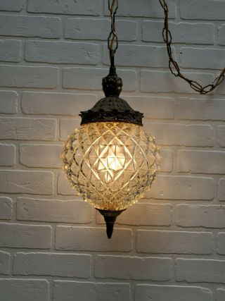 Vintage Glass Swag Hanging Light Lamp Hollywood Regency Mid Century Modern
